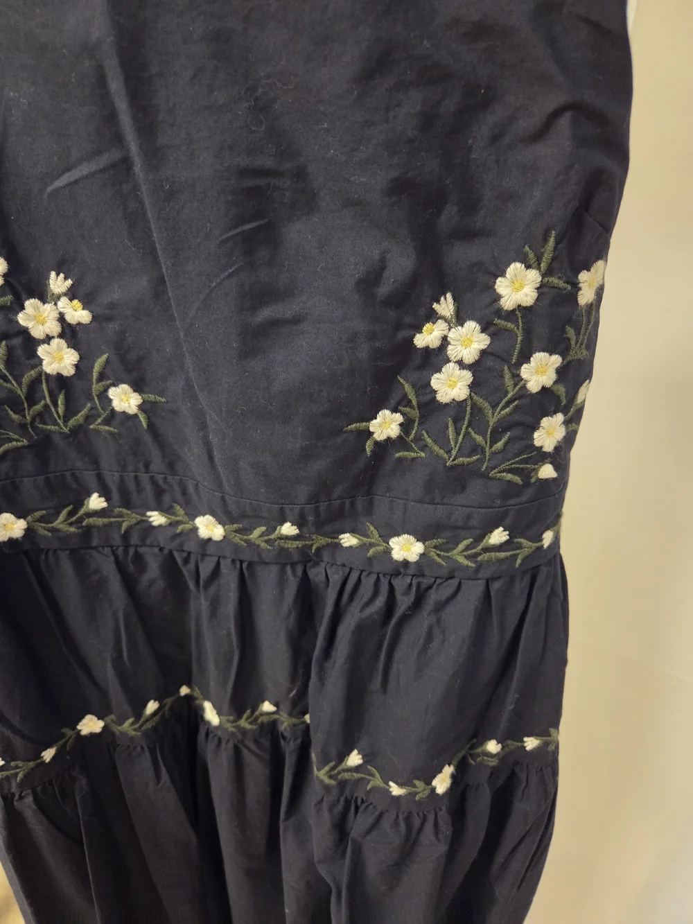 Blue Floral Embroidered Midi Dress with Spaghetti Straps